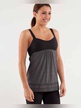 Lululemon ($72) Back on Track Tank Heathered Black Gray Built-In Bra Yoga Sz 6